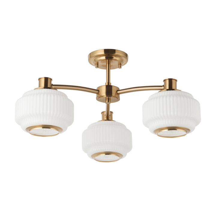 122786 Evora 3 Light Semi Flush Ceiling Brass Opal