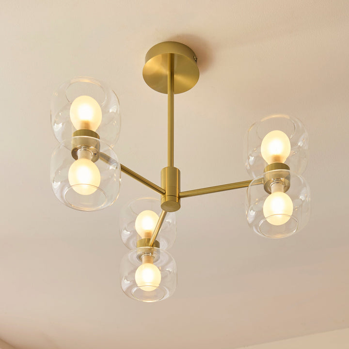 124804 Rossano 6 Light Semi Flush Ceiling Brass