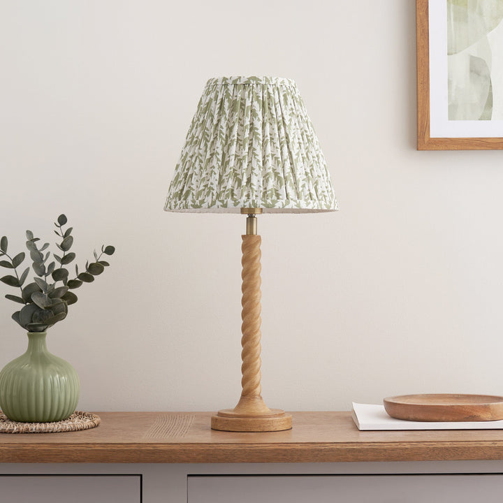 125411 Twist &amp; Leaf 25cm Table Lamp Wood Green