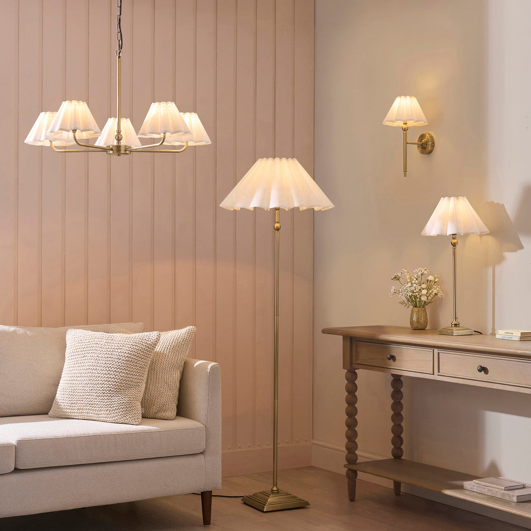 125429 Sylvie Floor Lamp Brass White