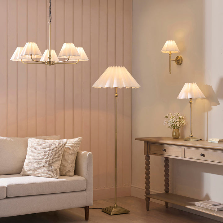 125429 Sylvie Floor Lamp Brass White