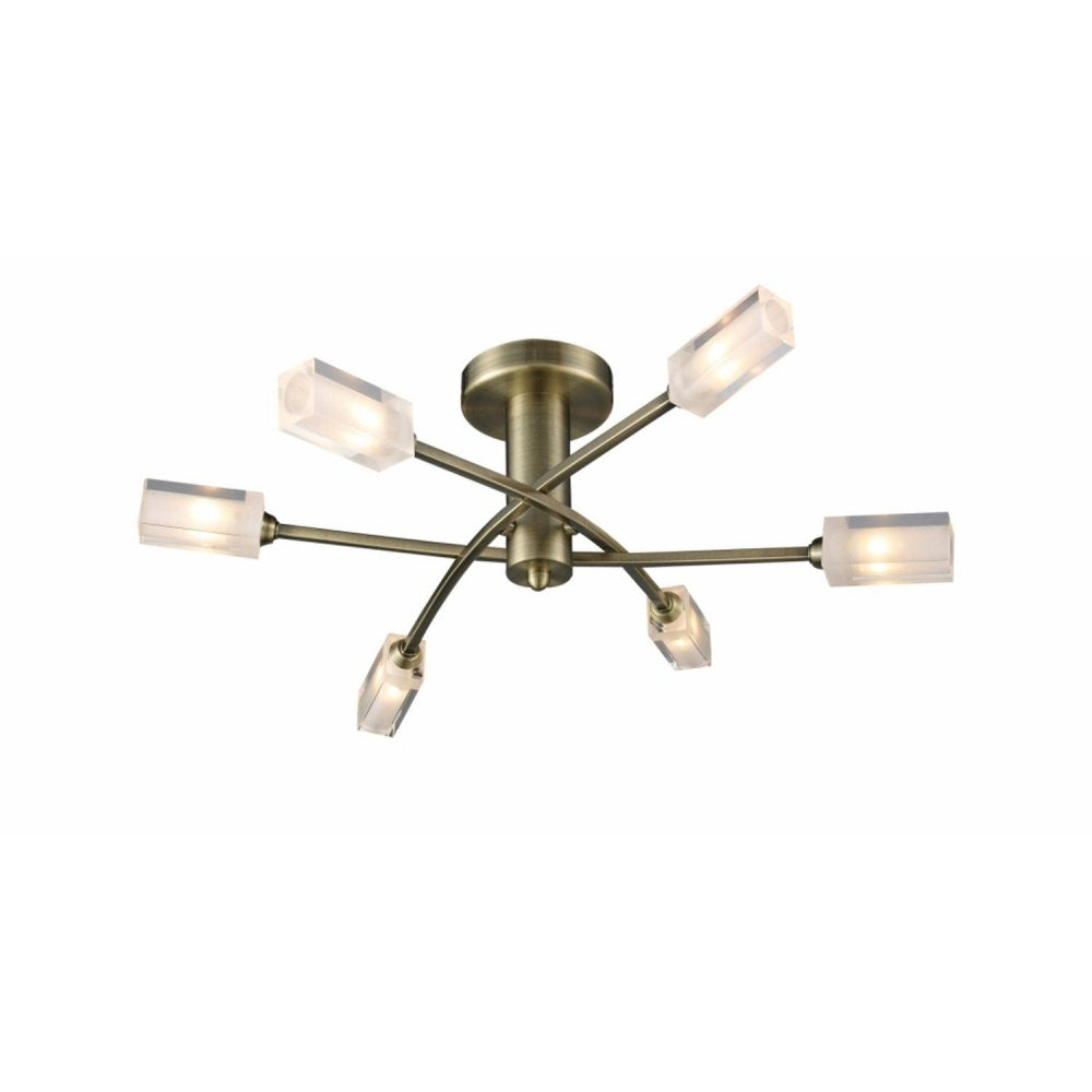 Dar MOR6475 Morgan 6 Light Semi Flush Antique Brass (S)