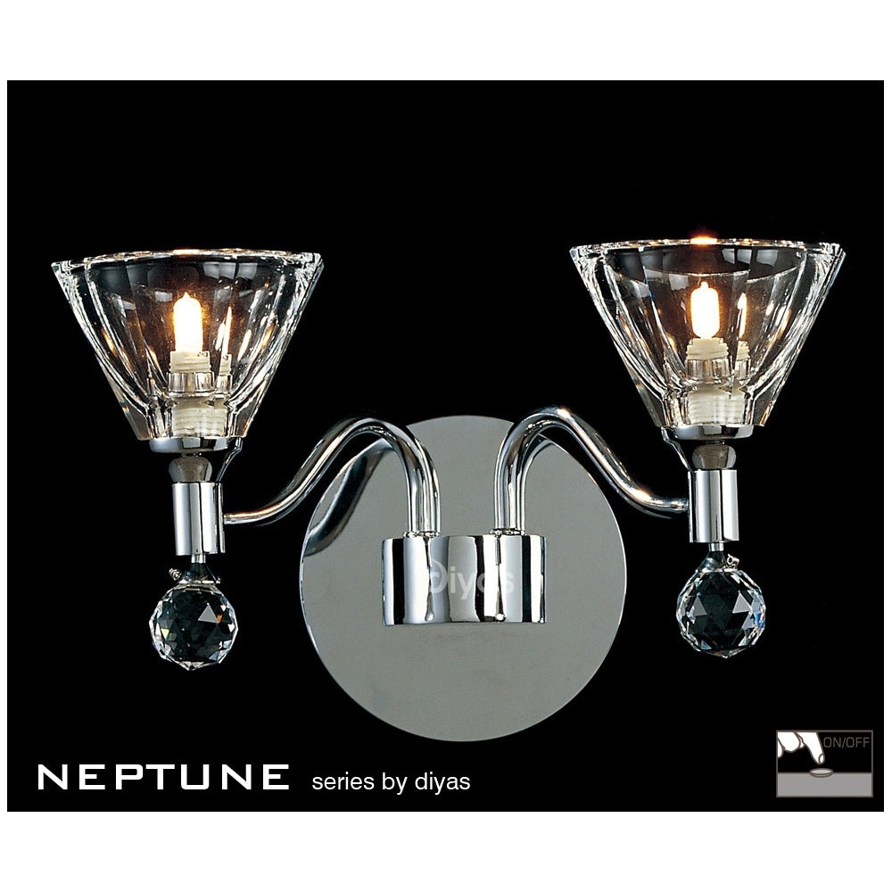 Diyas IL50342 Neptune Switched Wall Lamp 2 Light Chrome With Crystal Glass Shades (SD)