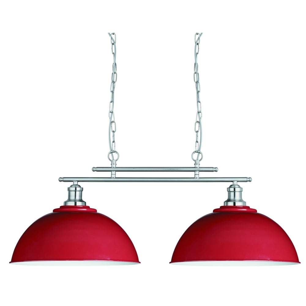 Searchlight 0932-2RE Fusion - 2 Light Ceiling Bar Satin Silver Red Shades (SD)