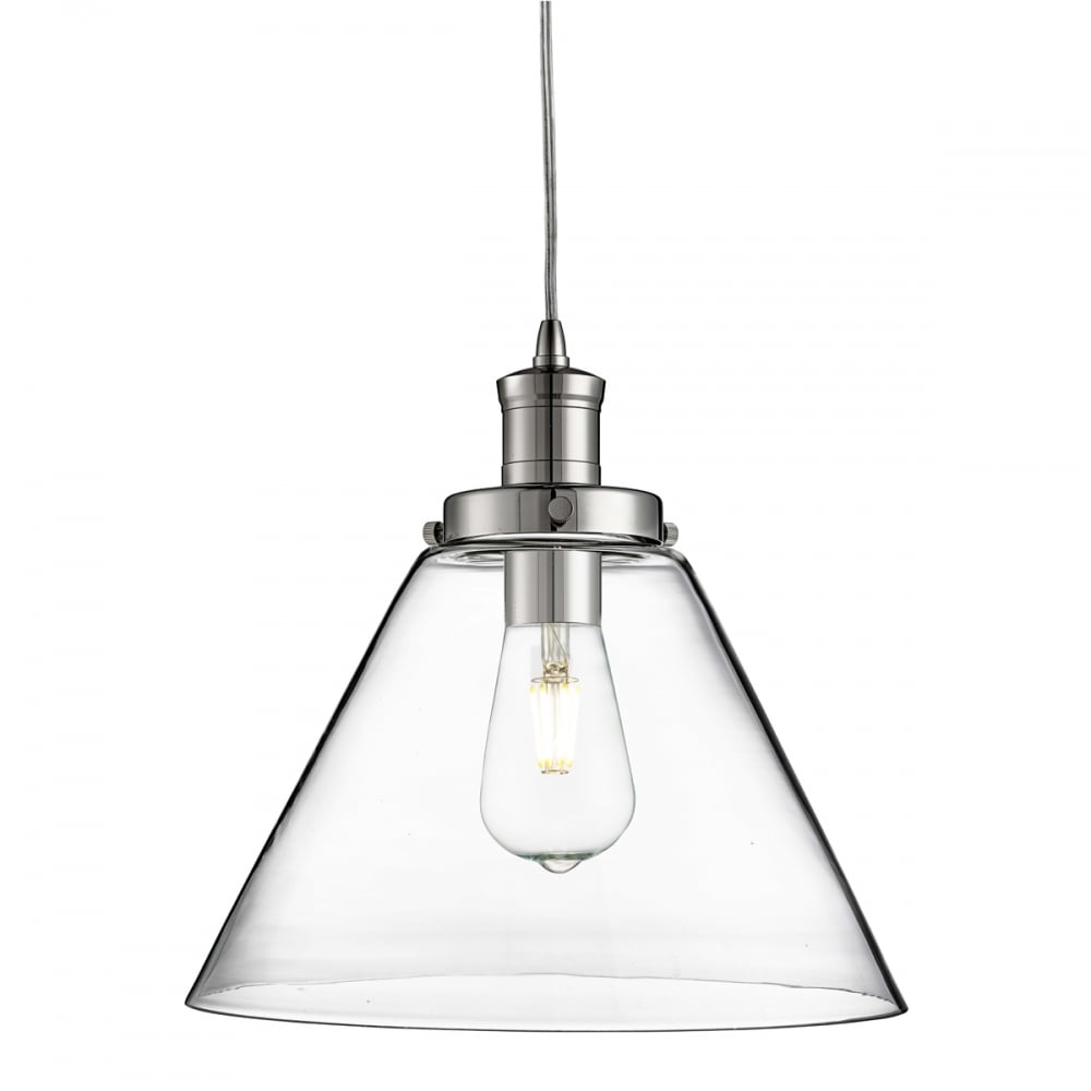 Searchlight 3228CC Pyramid 1 Light Pendant Chrome Clear Pyramid Glass Shade (S)