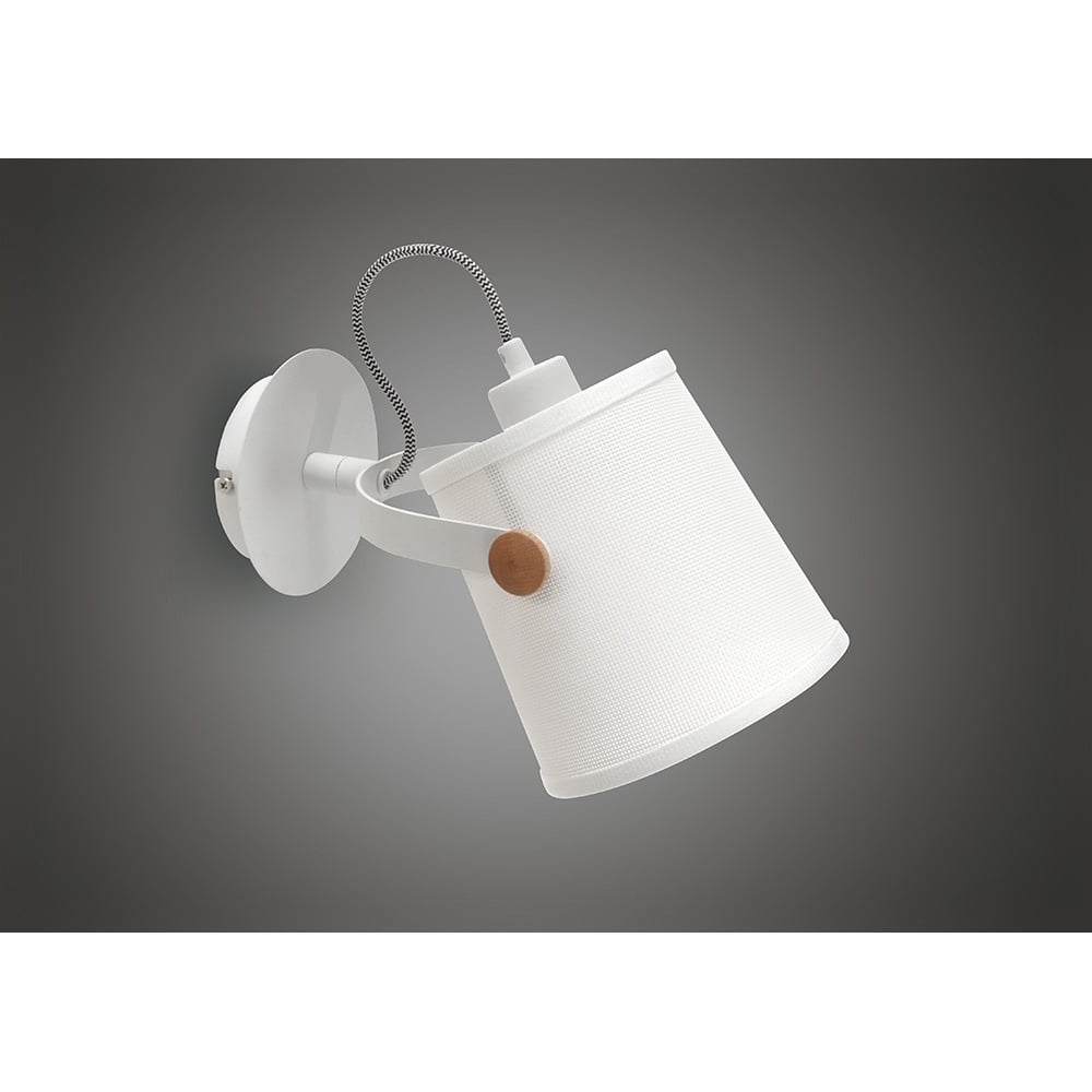 Mantra M4924 Nordica Wall Lamp White Shade 1 Light E27 Matt White/Beech Ivory White Shade (S)