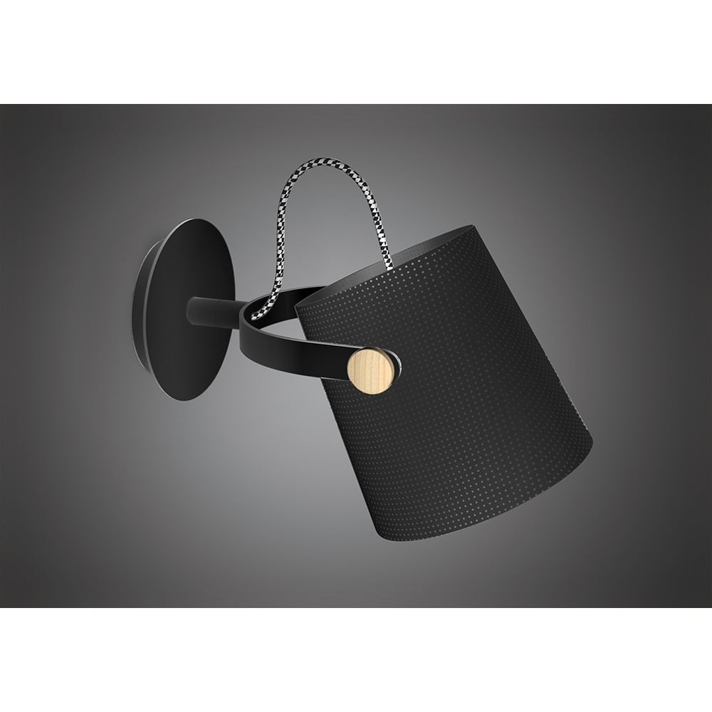 Mantra M4925 Nordica Wall Lamp Black Shade 1 Light E27 Matt Black/Beech Black Shade (S)