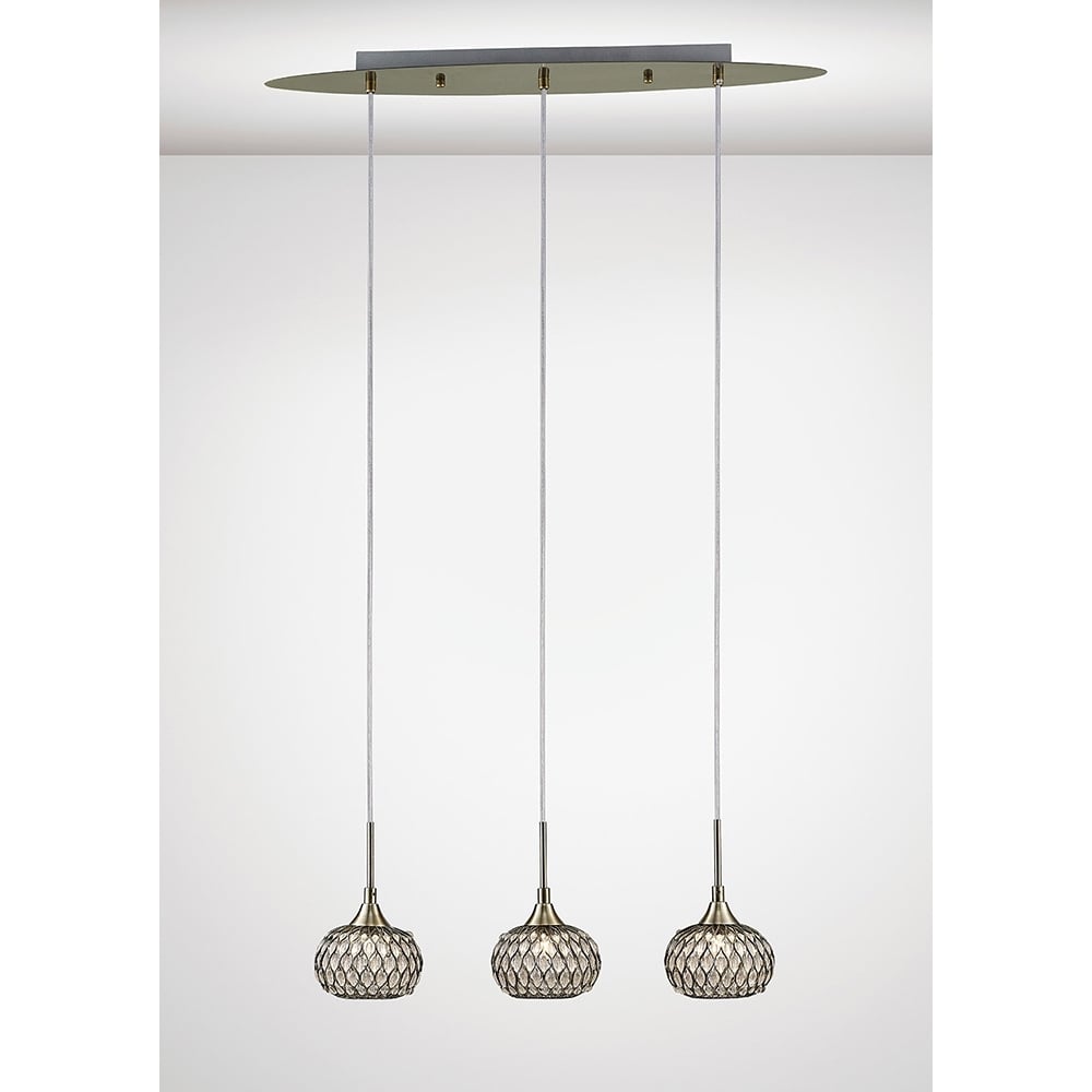 Diyas Diyas IL31514 Chelsie Pendant 3 Light Line Antique Brass/Clear Glass (SD)
