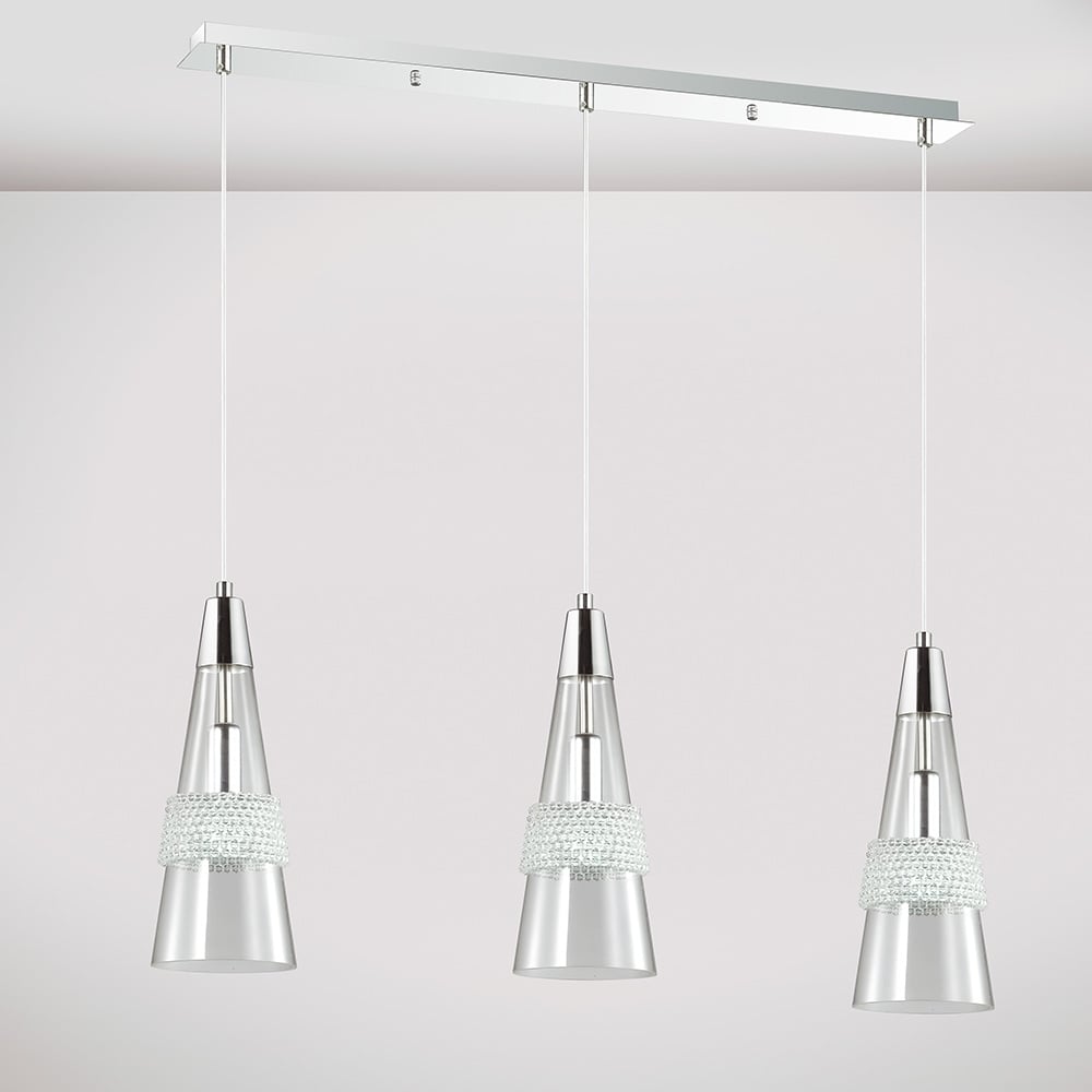 Diyas Diyas IL31606 Emilia Pendant 3 Light Linear Polished Chrome/Crystal (S)