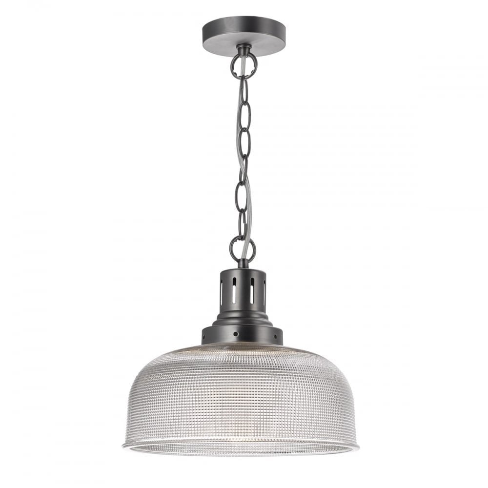 Dar Wisebuys Dar TAC0161 Tack 1 Light Glass Pendant Industrial Nickel (S)