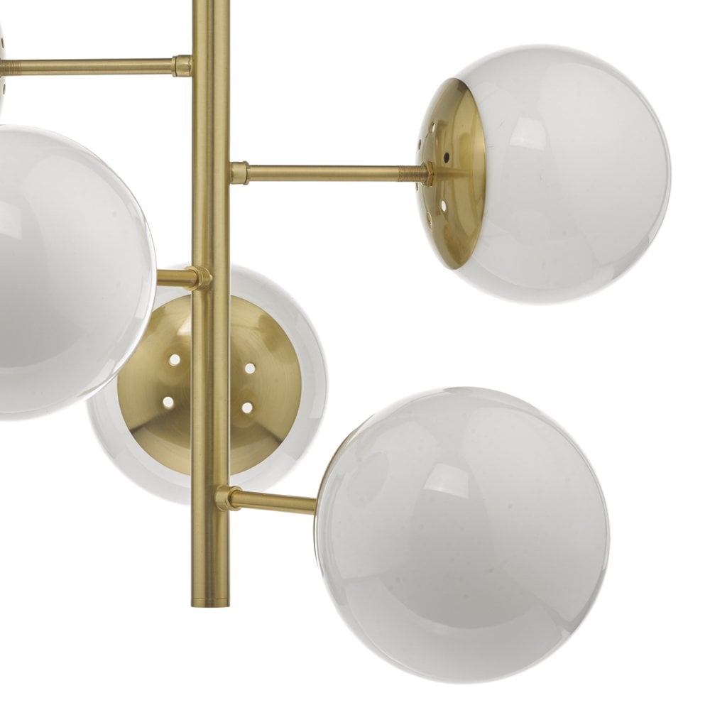 Dar BOM0535 Bombazine 5 Light Pendant Natural Brass Opal Glass (S)