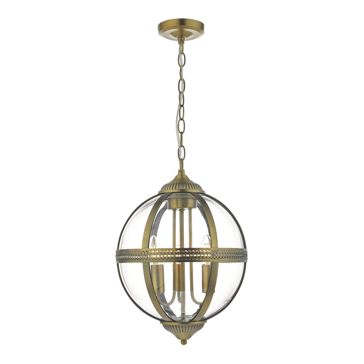 Dar VAN0375 Vanessa 3 Light Pendant Antique Brass And Clear (S)