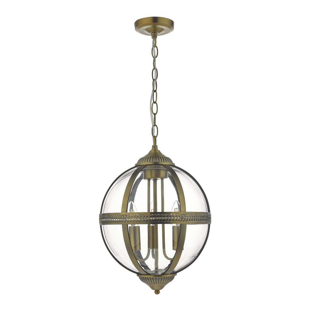 Dar VAN0375 Vanessa 3 Light Pendant Antique Brass And Clear (S)