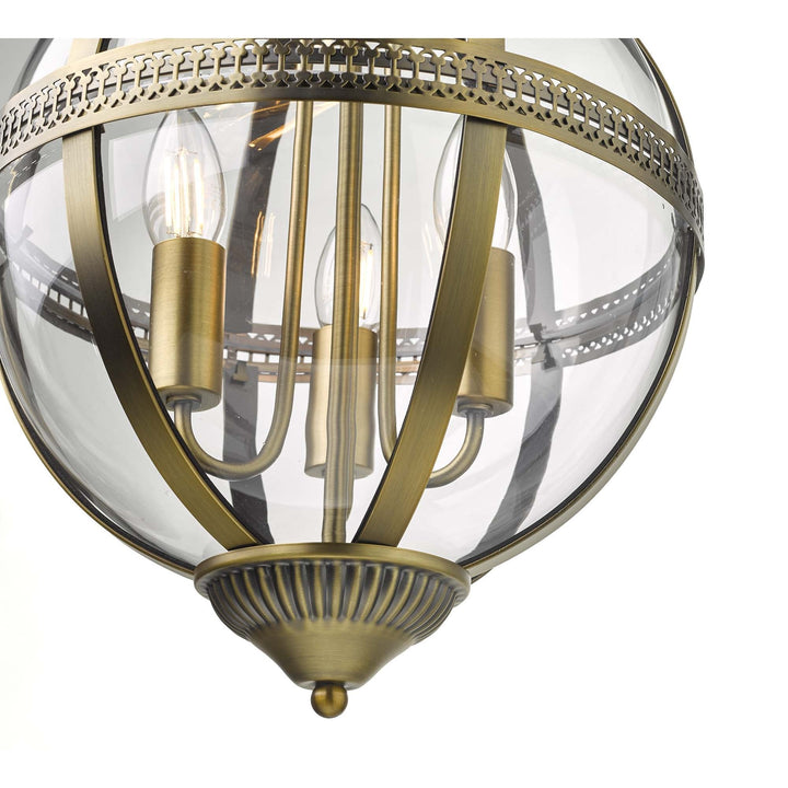 Dar VAN0375 Vanessa 3 Light Pendant Antique Brass And Clear (S)