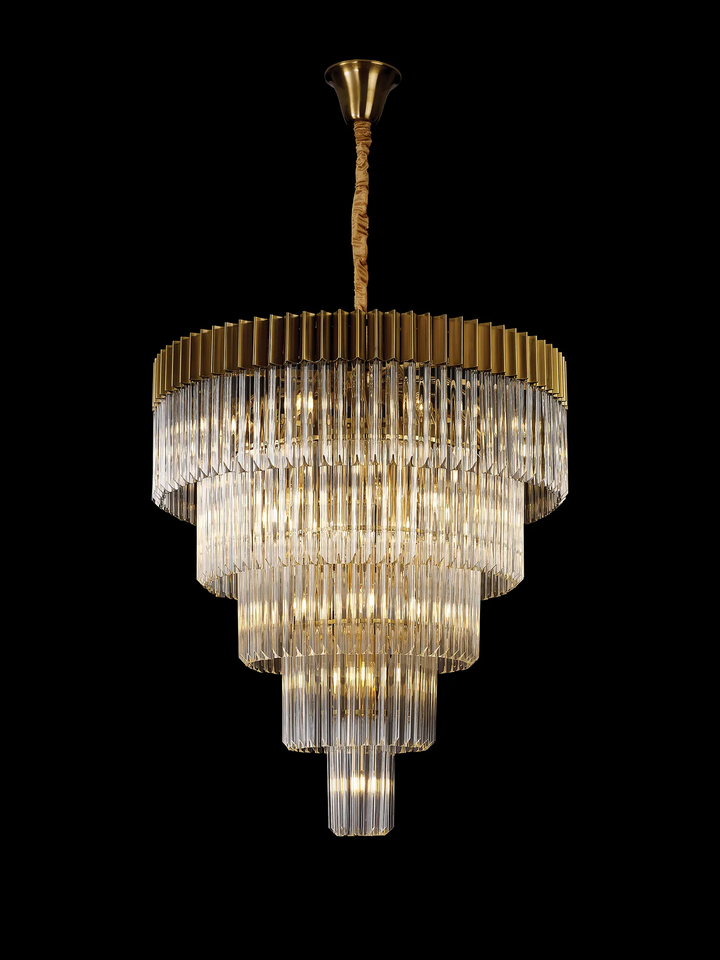 SH98689BR/CL Kobra 23 Light 5 Tier Round Pendant Brass/Clear Glass