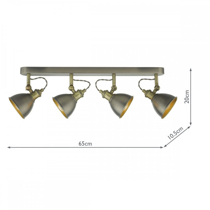 Dar GOV8461 Governor 4 Light Bar Spotlight Antique Chrome Antique Brass (S)