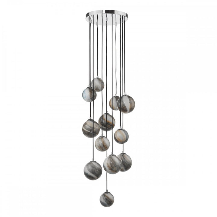 Dar MIK1250 Mikara 12 Light Cluster Pendant Polished Chrome Glass 2.5M (S)