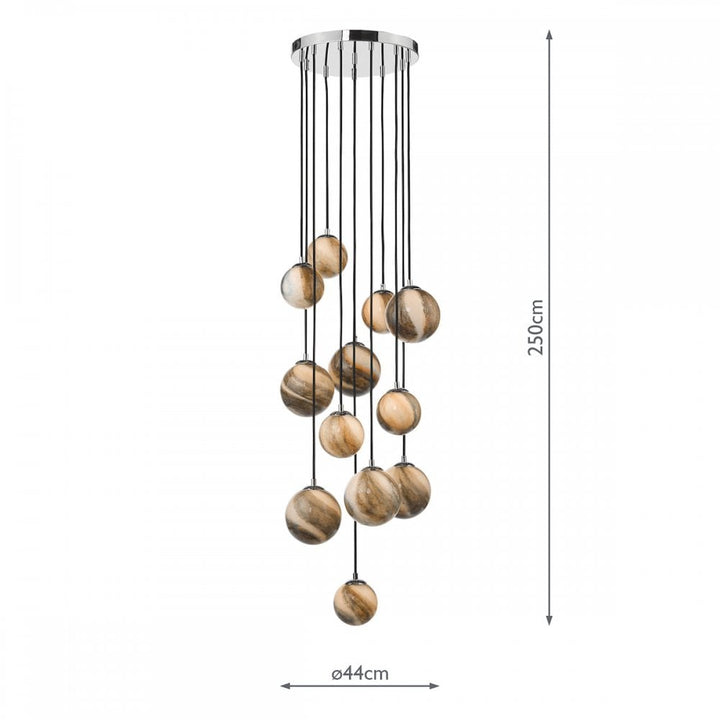 Dar MIK1250 Mikara 12 Light Cluster Pendant Polished Chrome Glass 2.5M (S)