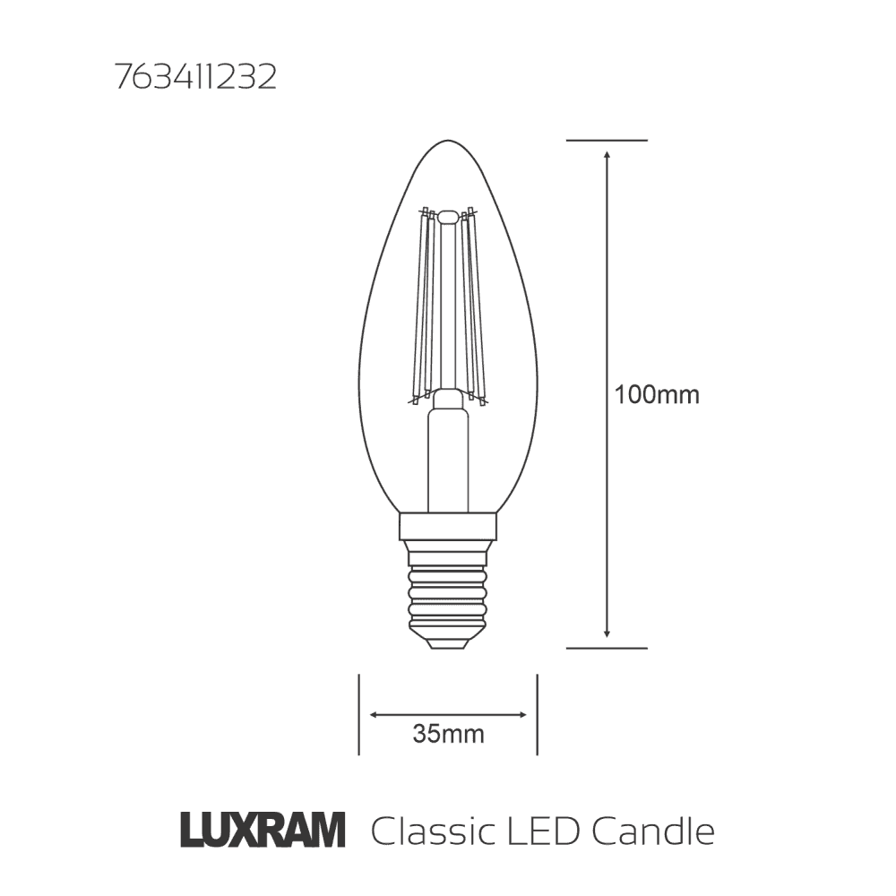 Luxram Value Classic Pack Of 10 E14 Candle LED Dimmable 4W Cool White 4000K