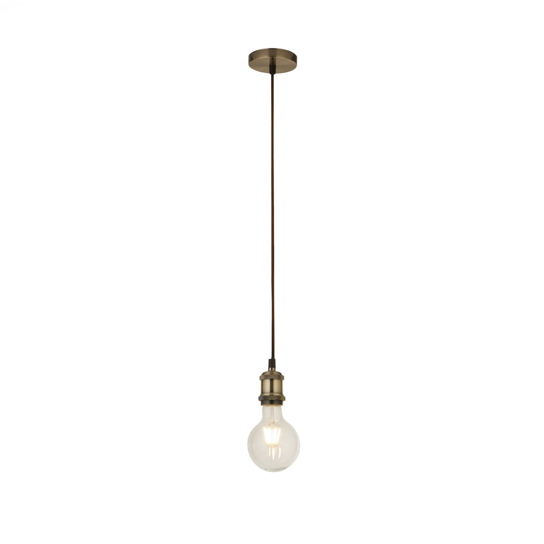 Searchlight 7461AB Antique Brass 1 Light Cable Suspension With 1.5mtr Brown Textile Cable (S)