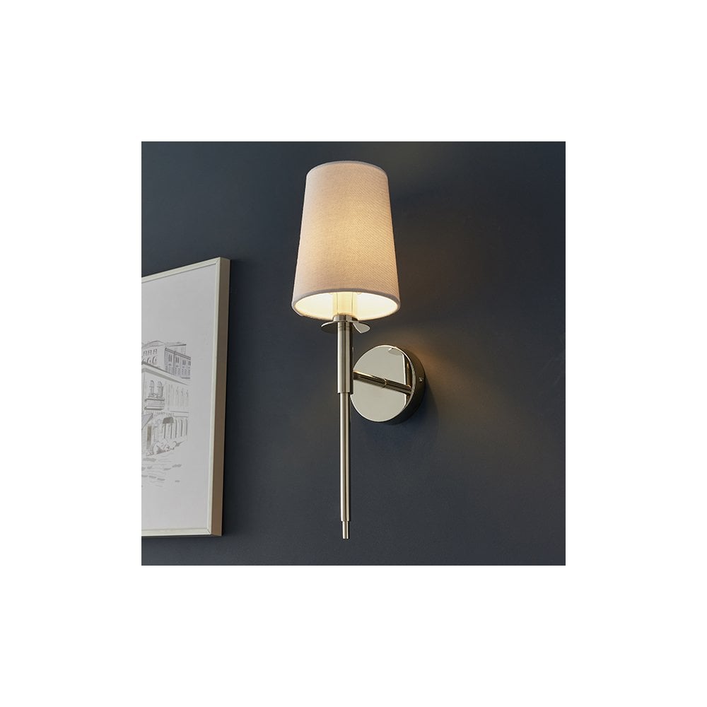 Endon 92949 1 Light Wall Light Bright Nickel Plate &amp; Vintage White Fabric Shade (S)