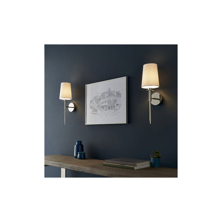 Endon 92949 1 Light Wall Light Bright Nickel Plate &amp; Vintage White Fabric Shade (S)