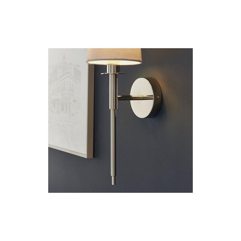Endon 92949 1 Light Wall Light Bright Nickel Plate &amp; Vintage White Fabric Shade (S)