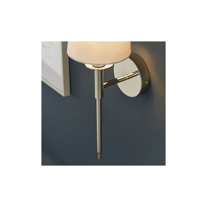 Endon 92949 1 Light Wall Light Bright Nickel Plate &amp; Vintage White Fabric Shade (S)