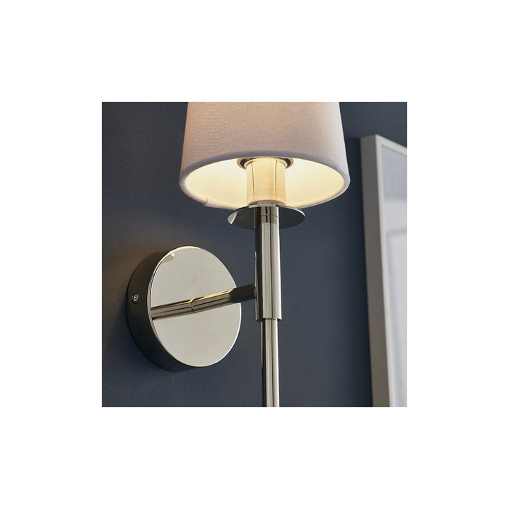 Endon 92949 1 Light Wall Light Bright Nickel Plate &amp; Vintage White Fabric Shade (S)