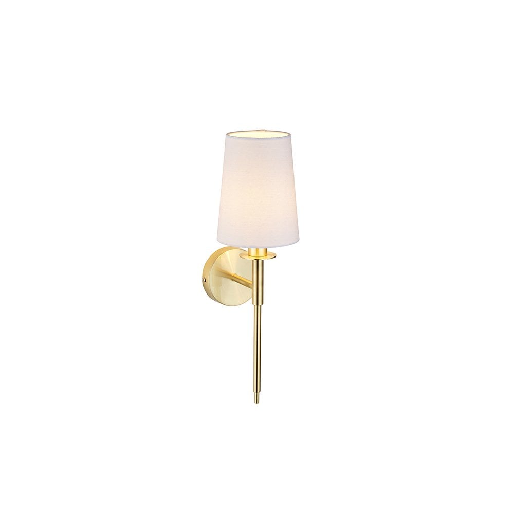 Endon 92955 1 Light Wall Light Satin Brass Plate &amp; Vintage White Fabric Shade (S)