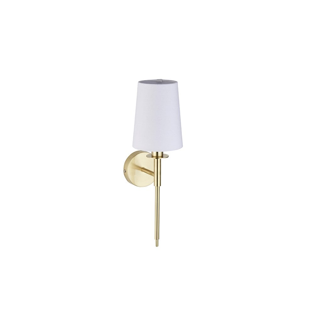 Endon 92955 1 Light Wall Light Satin Brass Plate &amp; Vintage White Fabric Shade (S)
