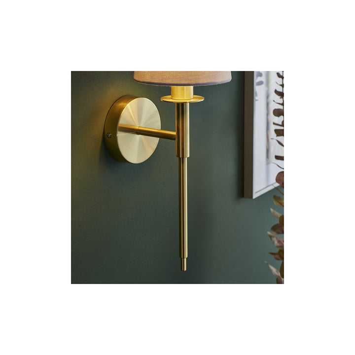 Endon 92955 1 Light Wall Light Satin Brass Plate &amp; Vintage White Fabric Shade (S)