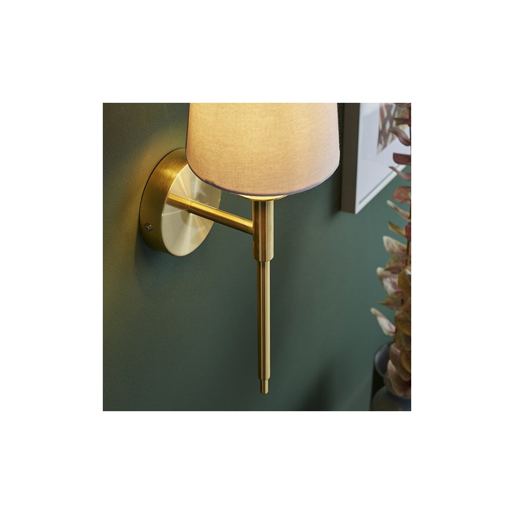 Endon 92955 1 Light Wall Light Satin Brass Plate &amp; Vintage White Fabric Shade (S)
