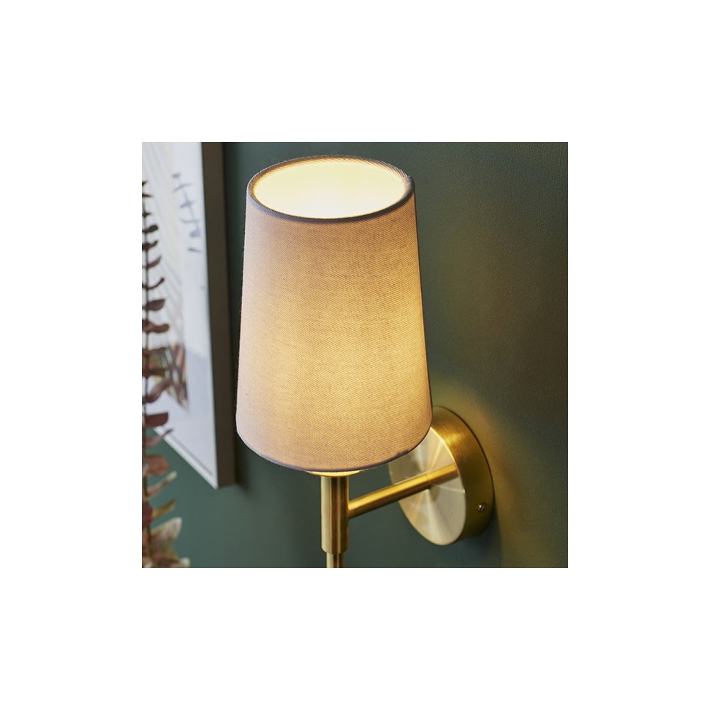 Endon 92955 1 Light Wall Light Satin Brass Plate &amp; Vintage White Fabric Shade (S)