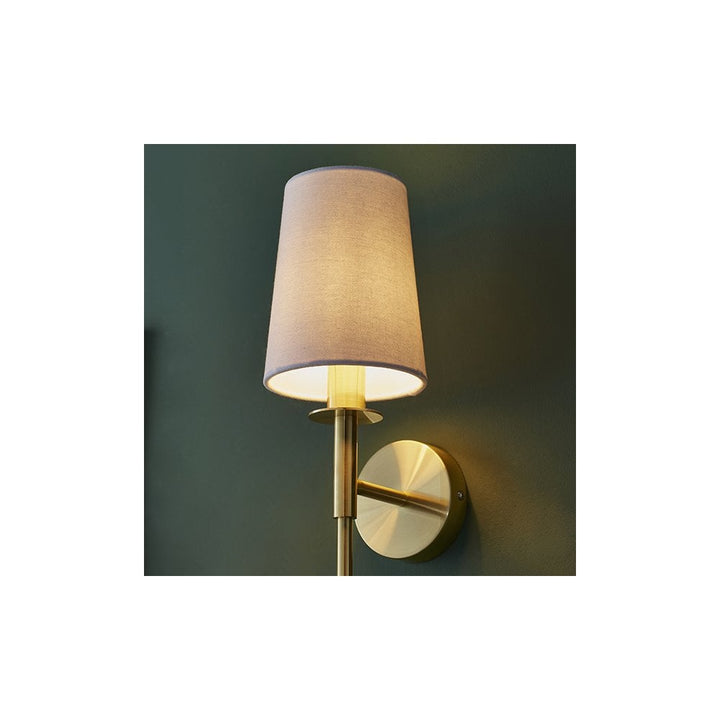 Endon 92955 1 Light Wall Light Satin Brass Plate &amp; Vintage White Fabric Shade (S)