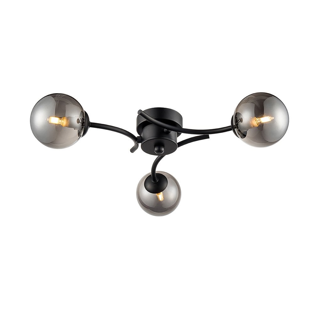 Franklite FL2438-3 Prophecy 3 Light Ceiling Fitting Black Smoke Glass