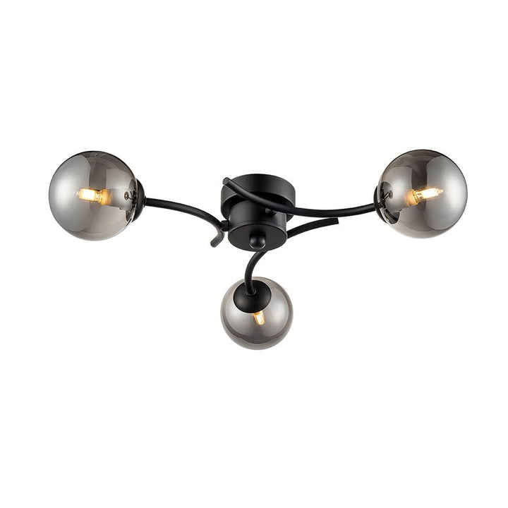 Franklite FL2438-3 Prophecy 3 Light Ceiling Fitting Black Smoke Glass