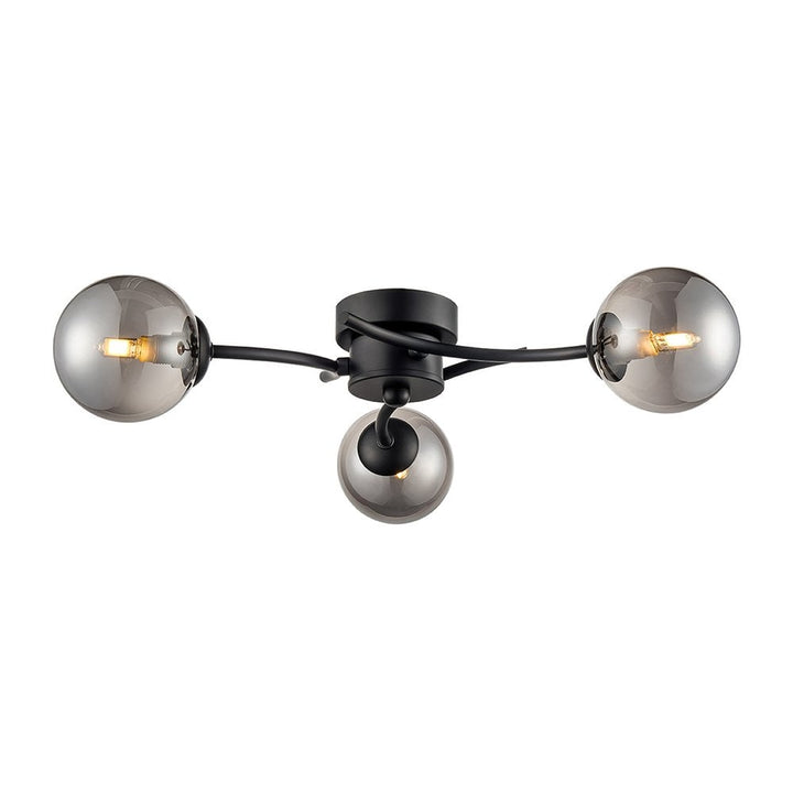 Franklite FL2438-3 Prophecy 3 Light Ceiling Fitting Black Smoke Glass