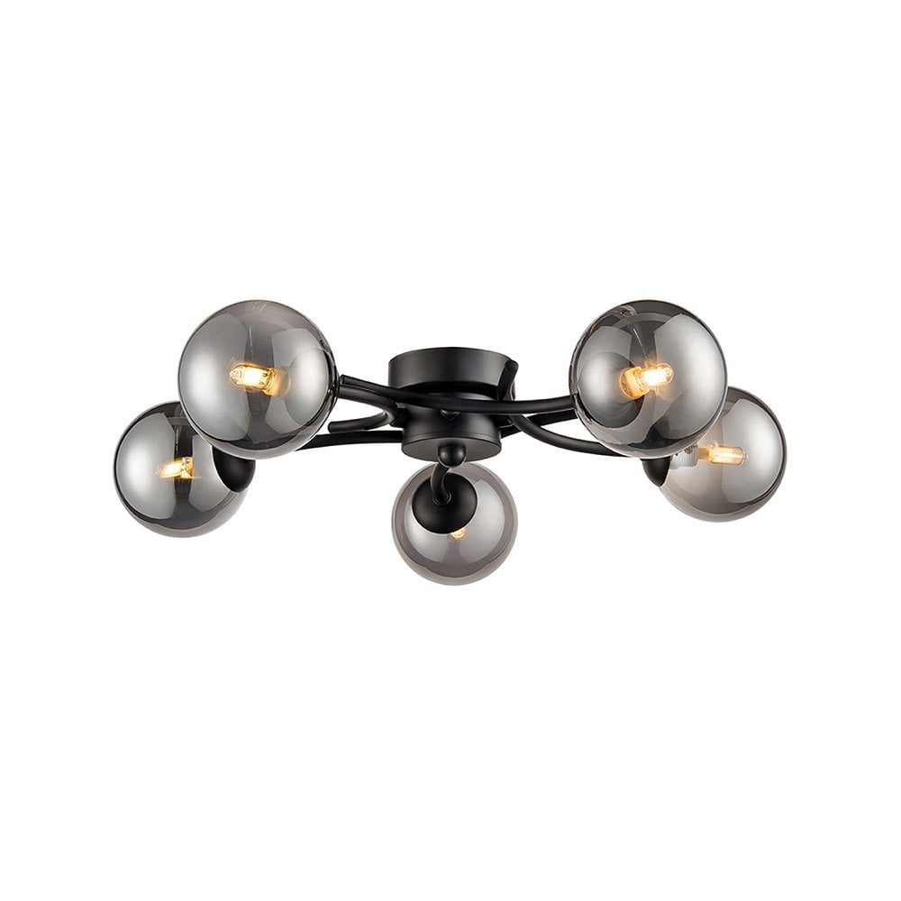 Franklite FL2438-5 Prophecy 5 Light Ceiling Fitting Black Smoke Glass
