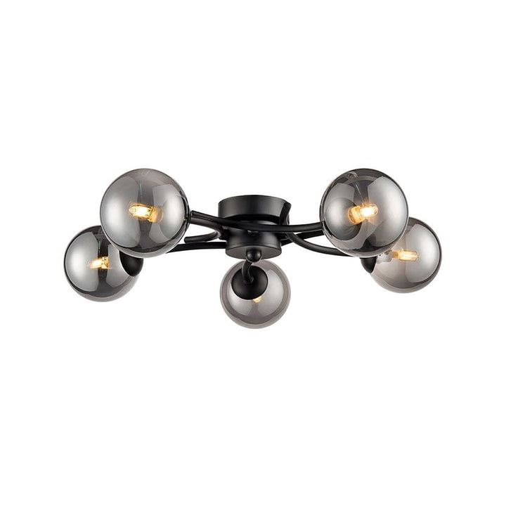 Franklite FL2438-5 Prophecy 5 Light Ceiling Fitting Black Smoke Glass