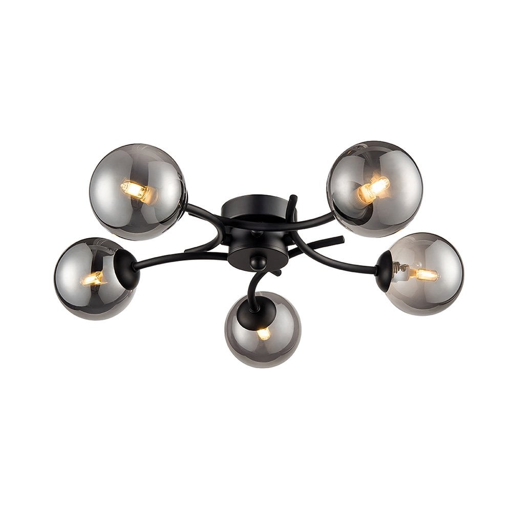 Franklite FL2438-5 Prophecy 5 Light Ceiling Fitting Black Smoke Glass