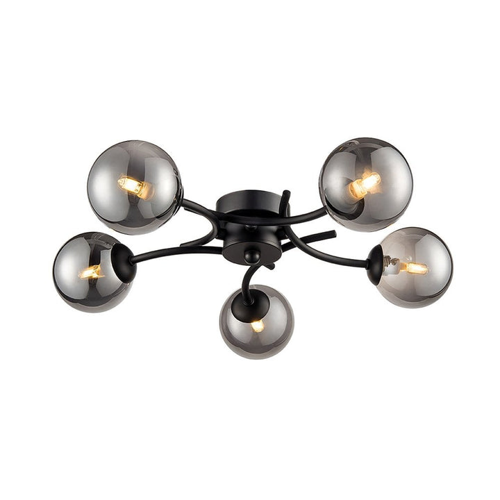Franklite FL2438-5 Prophecy 5 Light Ceiling Fitting Black Smoke Glass