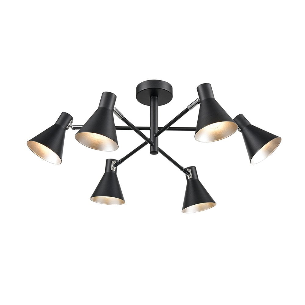 Franklite FL2443-6 Skoop 6 Light Ceiling Fitting Black Silver