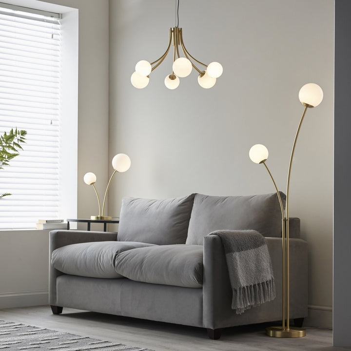 Endon 92219 Bloom 2 Light Floor Lamp Brass Opal (S)