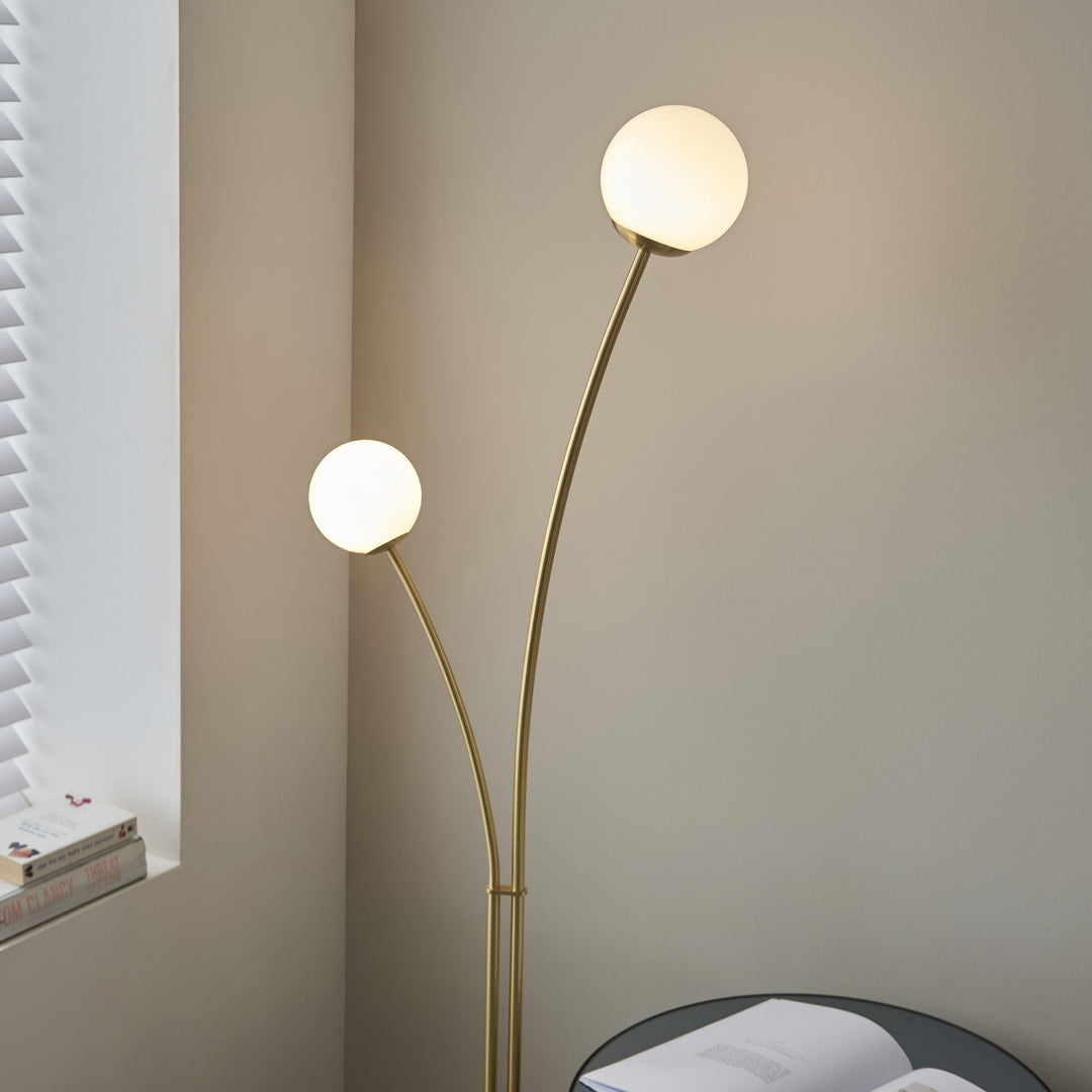 Endon 92219 Bloom 2 Light Floor Lamp Brass Opal (S)