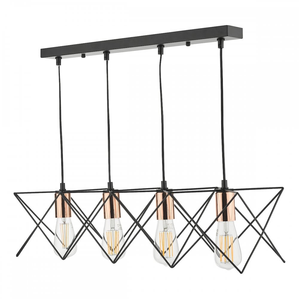 Dar MID0422 Midi 4 Light Bar Pendant Black And Bright Copper Detail (S)