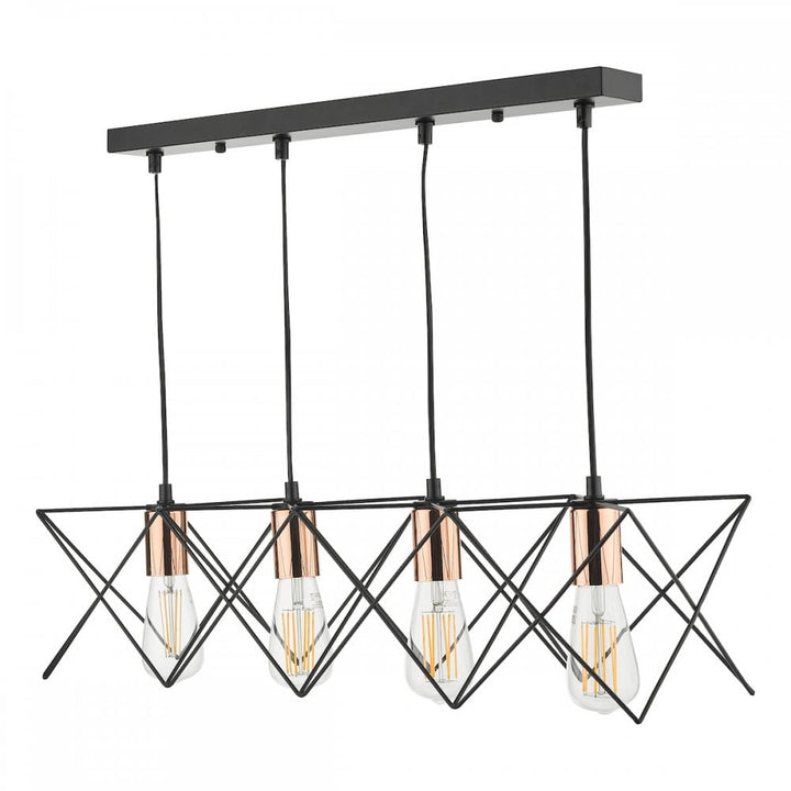 Dar MID0422 Midi 4 Light Bar Pendant Black And Bright Copper Detail (S)