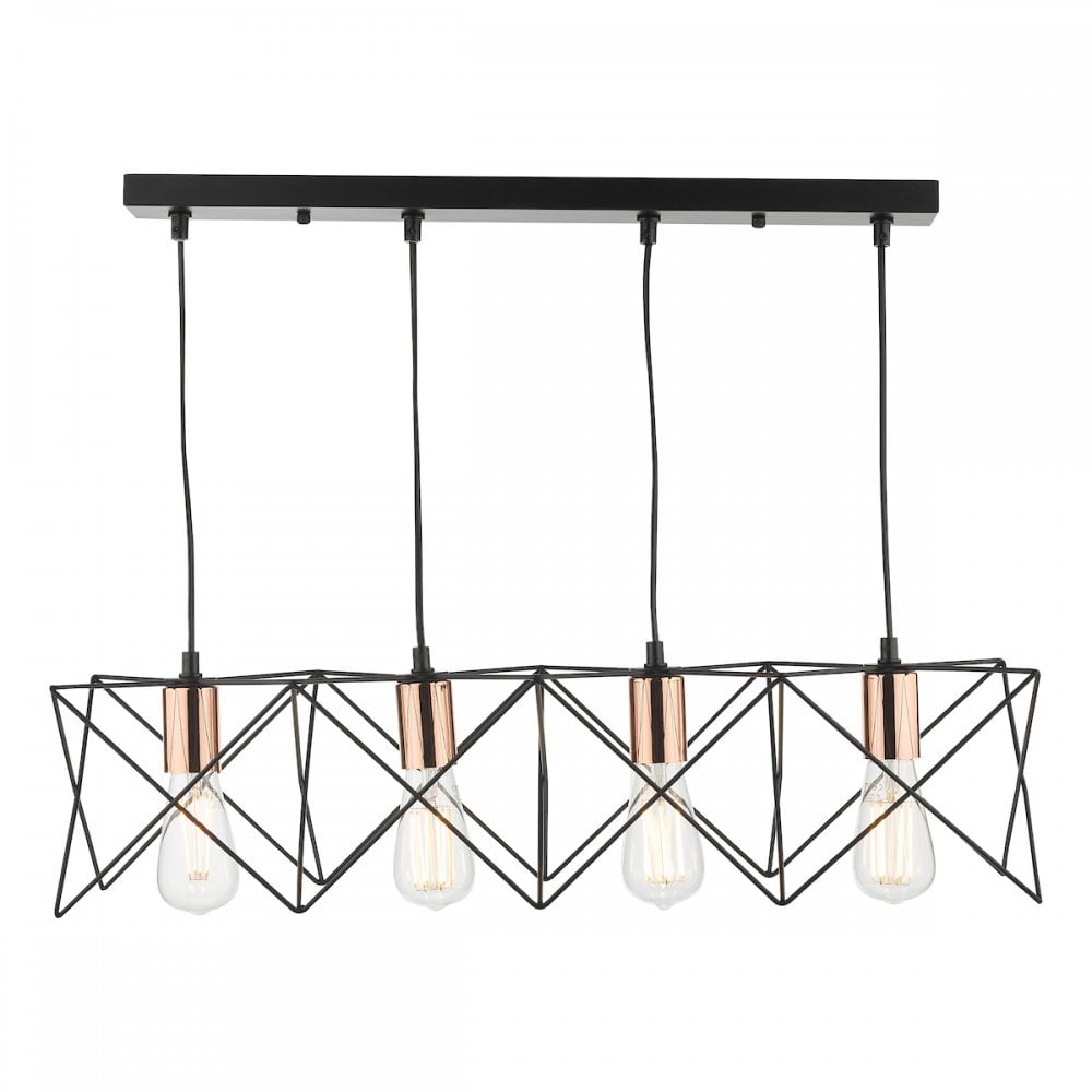 Dar MID0422 Midi 4 Light Bar Pendant Black And Bright Copper Detail (S)