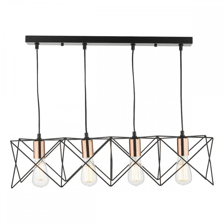 Dar MID0422 Midi 4 Light Bar Pendant Black And Bright Copper Detail (S)