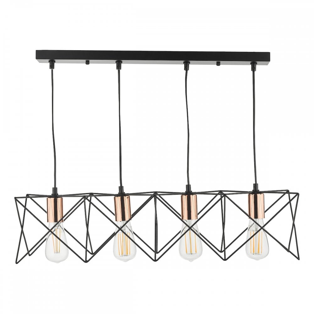 Dar MID0422 Midi 4 Light Bar Pendant Black And Bright Copper Detail (S)